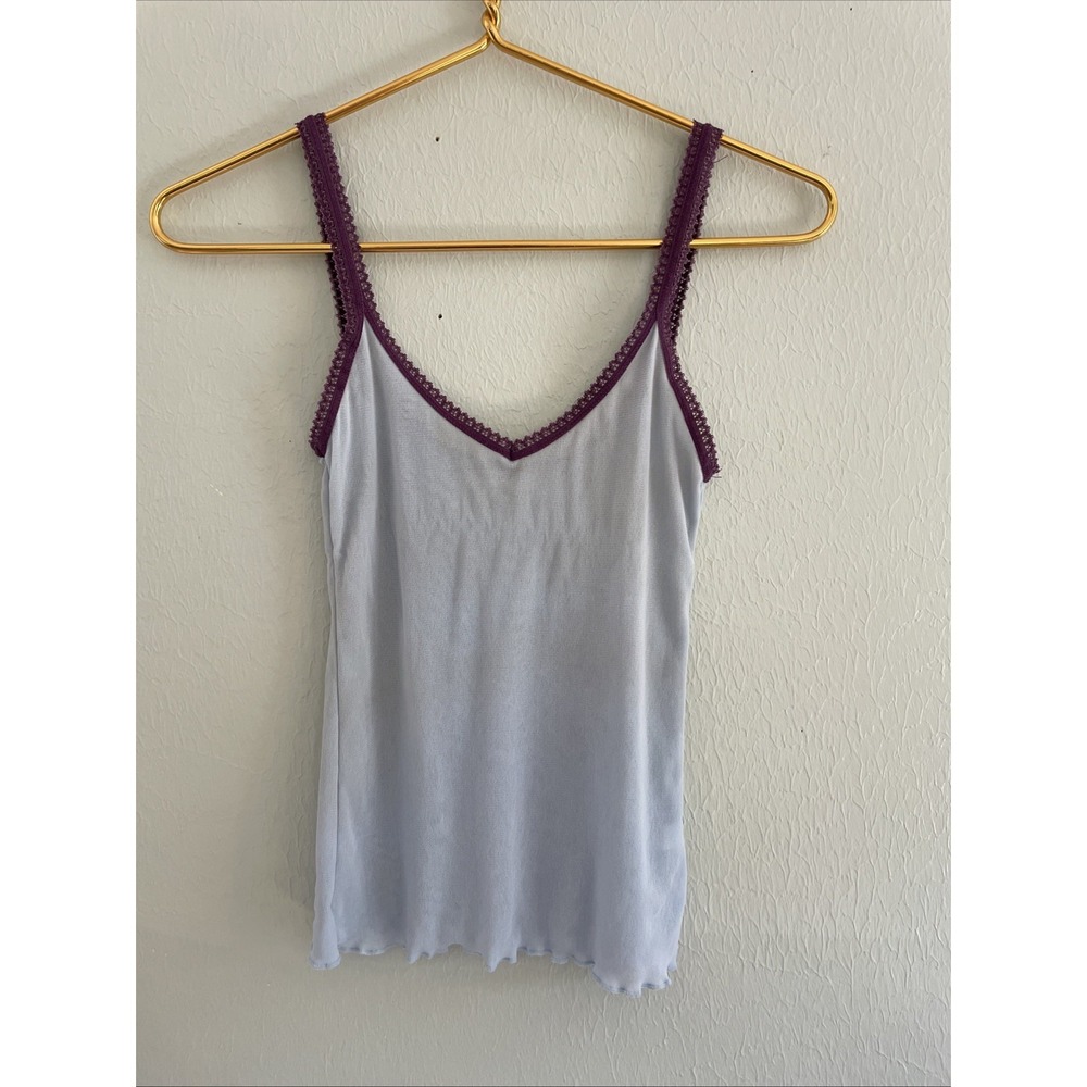 Y2K Festival Indie Sleaze Sheer Mesh Lace Contrast Trim Cami Top Blue M Fairy